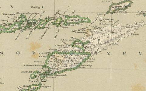 Antique Colonial Map of Celebes Sulawesi & Lesser Sunda Islands, 1884, close-up 3