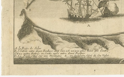 Solor Island View, Indonesian Harbor Engraving, French Voyage Plate c.1700, close-up 4