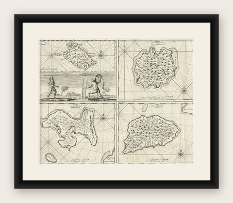 Antique Maps of Manipa, Nusa-Laut, Saparua and Haruku in Maluku, Indonesia 1726, shown framed
