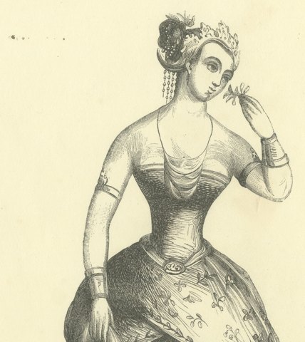 Javanese Lady of the Upper Class, Antique Wahlen Costume Print, 1843-1844, close-up 1