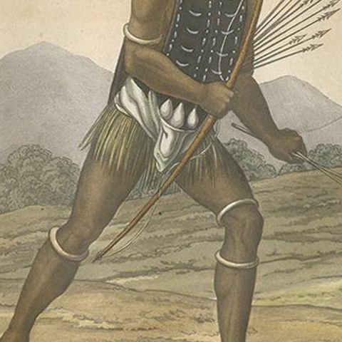 Antique Print of Warriors on Ombai Island by Ferrario, '1831', close-up 2