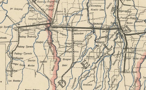 Deli Railway System Map, East Sumatra, Deli Spoorweg Maatschappij, c.1910, close-up 5