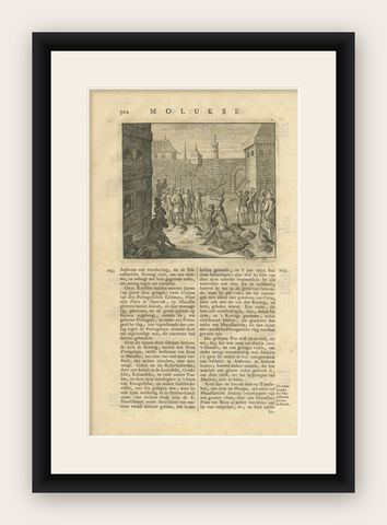 Antique Print of the Decapitation of Regent Terbile by Valentijn, 1726, shown framed