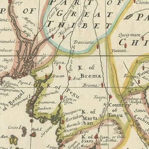 Old Map Covering All of Southeast Asia from Persia to the Timor Island, 1712, close-up 1
