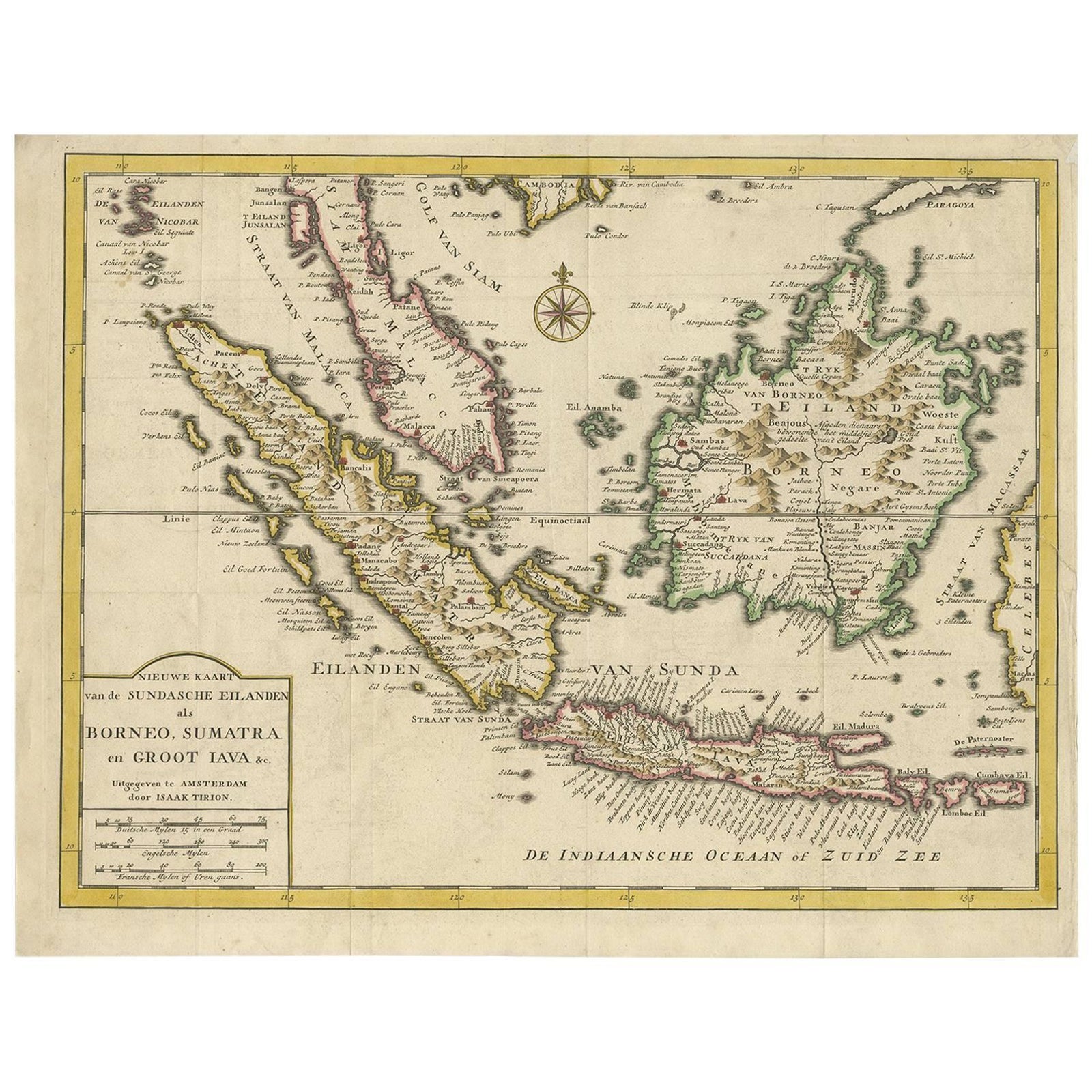 Antique Map of the Sunda Islands Sumatra, Java, Malay Peninsula & Borneo (1739)