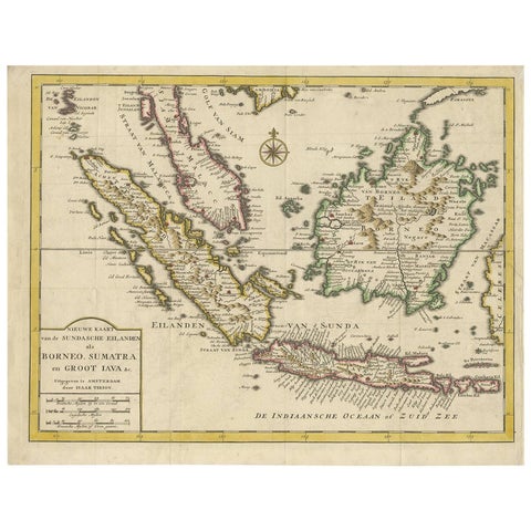 Antique Map of the Sunda Islands Sumatra, Java, Malay Peninsula & Borneo (1739)
