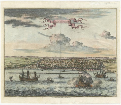 Original Antique Bird's Eye View of Banten or Bantam in Java, Indonesia, 1725, view 2