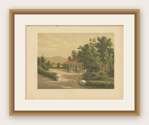 Antique Print of the Residence of Mr. V. Meurs 'Java' by M.T.H. Perelaer, 1888, shown framed
