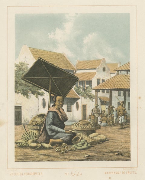 Antique Print of a Javanese Woman Selling Fruit in Indonesia, 1850, view 2
