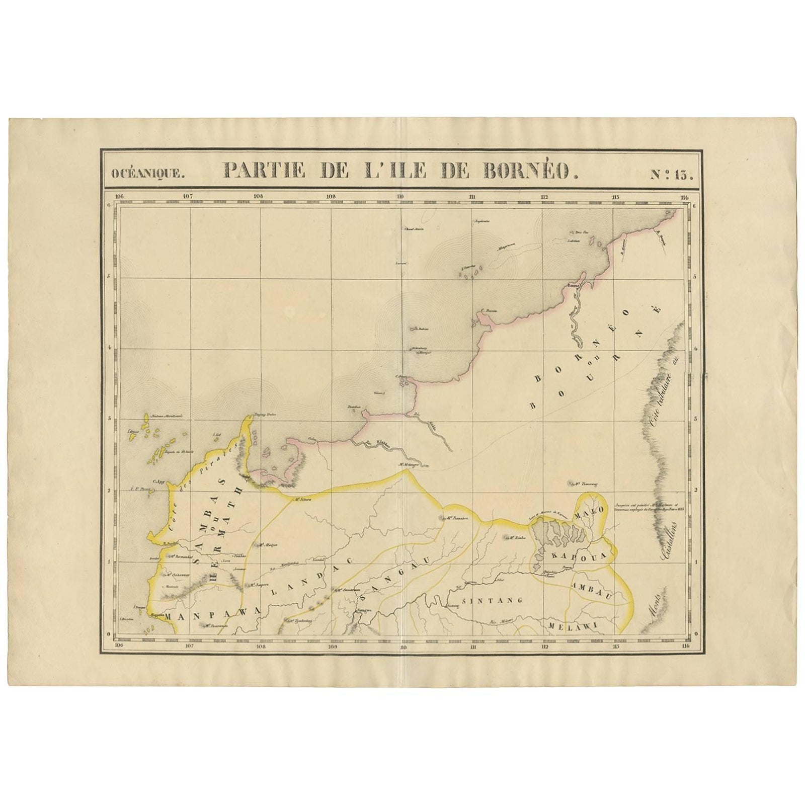 Antique Map of Borneo and Malaysia by P.M.G. Vandermaelen, 1827