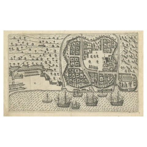 Antique Print of Bantam, Java, Indonesia by De Bry, c.1610