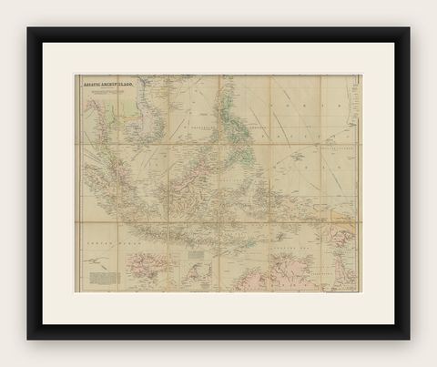 Antique Map of the Asiatic Archipelago by E. Stanford, circa 1910, shown framed