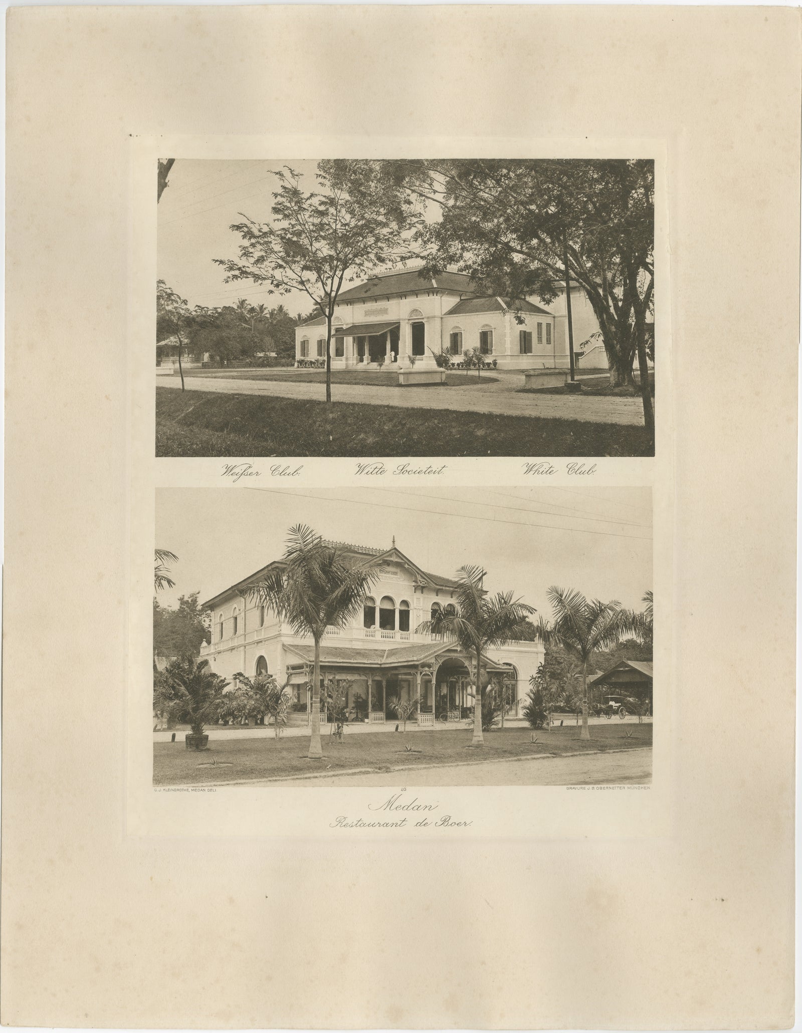 Antique Photogravures of Medan’s White Club & Restaurant de Boer, Sumatra c.1900