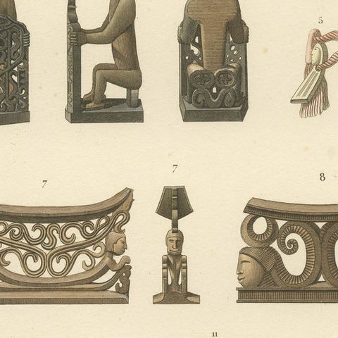Antique Print of Artifacts from New Guinea, close-up 2