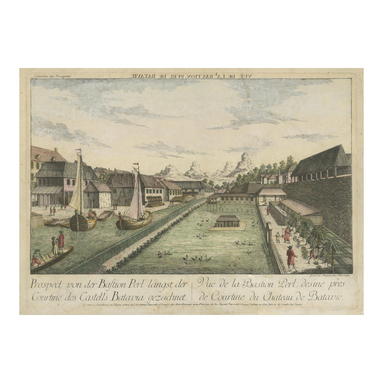 Batavia Bastion Perl, Antique Optical Print of Indonesia, c.1770