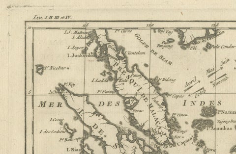 Antique East Indies Map by Rigobert Bonne, Copper Engraving, 1780, close-up 3