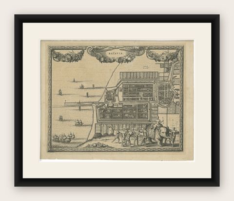 Antique Print of Batavia, Capital of the Dutch East Indies, Van der Aa, ca.1725, shown framed