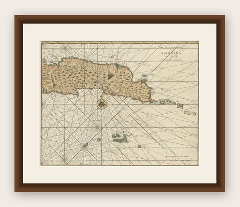Antique Map of Eastern Seram, Part of the Maluku Island in East Indonesia, 1726, shown framed