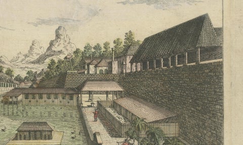 Batavia Bastion Perl, Antique Optical Print of Indonesia, c.1770, close-up 3