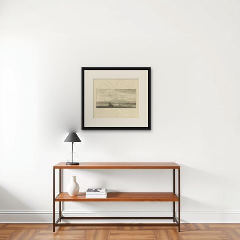 Antique Print of Batavia by De Bruyn, 1714, shown framed on a wall, true to size