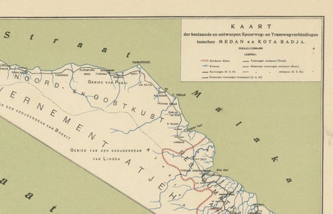 Deli Railway System Map, East Sumatra, Deli Spoorweg Maatschappij, c.1910, close-up 3