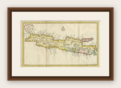 Scarce Antique Map of the Island of Java, Indonesia, shown framed