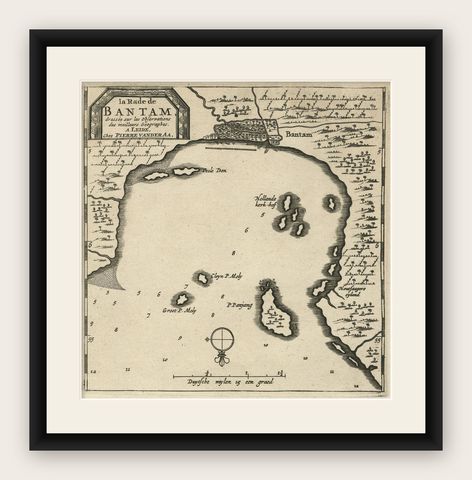 Antique Map of Banten Bay on Java Island, Indonesia, c.1720, shown framed