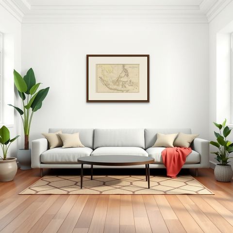 1882 Antique Map of Indian Archipelago, Southeast Asia, Blackie & Son, shown framed in a room, true to size