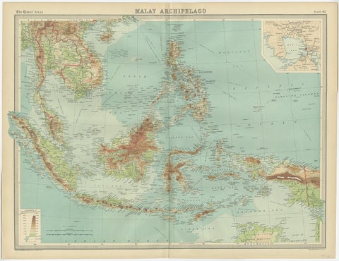 Old Map of South East Asia Showing the Malay Archipelago, incl Borneo etc, 1922, view 2