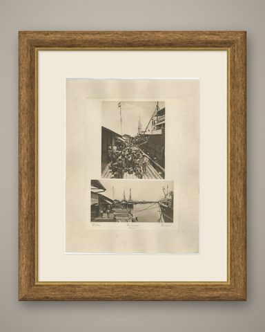 Belawan Harbour & Laborers, Sumatra, Indonesia, Kleingrothe Photogravure 1900, shown framed