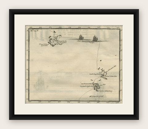 Antique Map of the Banda Islands and the Route of Abel Tasman, Indonesia, 1726, shown framed