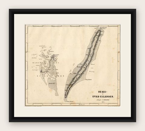 Antique Map of the Kai Islands by Stemler, c.1875, shown framed