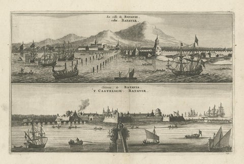 Old Print with a View on the City & Castle of Batavia 'Jakarta', Indonesia, 1668, close-up 1