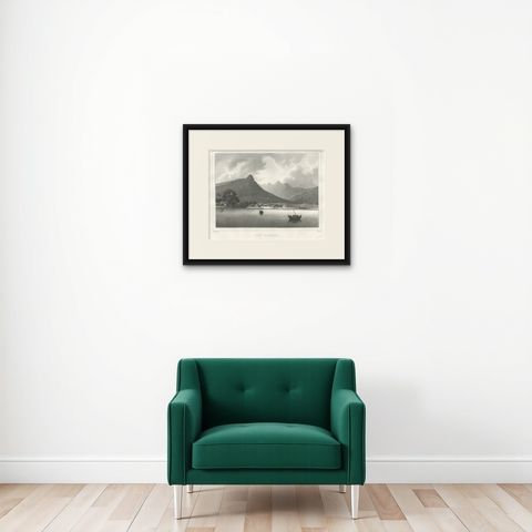 Old Print of the City of Anyer, West-Java Near Krakatau Volcano, Indonesia, 1833, shown framed on a wall, true to size